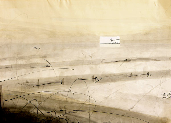 Landschaft, 2001, Tusche/Feder auf Papier, 55 x 75 cm
