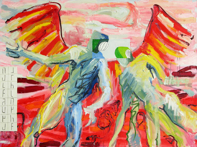 Adler und Schlange, 2003, l auf Leinwand, 90 x 120 cm