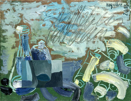 Stillleben mit blau, 2003, l auf Leinwand, 30 x 38 cm