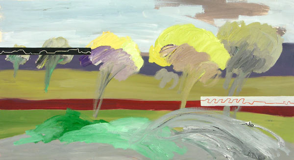 Landschaft mit Bumen, l auf Leinwand, 54 x 96 cm