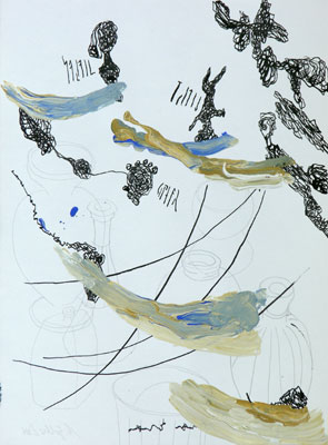 Sieben, Licht, Opfer, Tusche, Acryl auf Papier, 32 x 24 cm