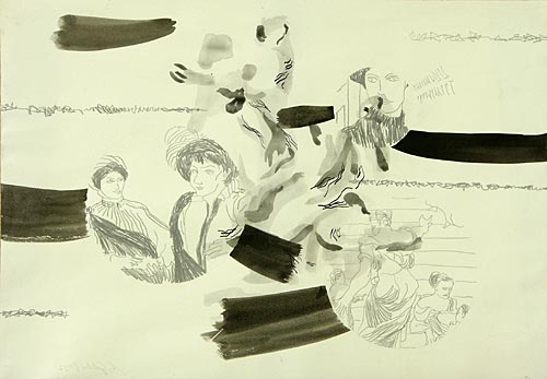 traumloses Experiment, Tusche, Bleistift auf Papier, 47 x 67 cm