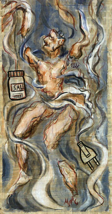 Sale, 1997, Acryl auf Papyrus, 50 x 26 cm