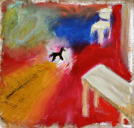 1998_43 Zimmer mit Pferd, 1998, l auf Leinwand, 26 x 28 cm