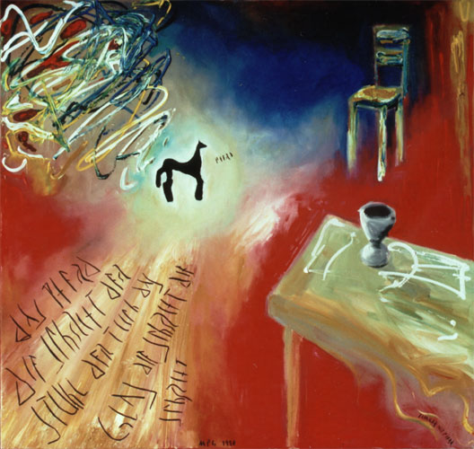 "Zimmer mit Pferd, 1998, l auf Leinwand, 90 x 95 cm