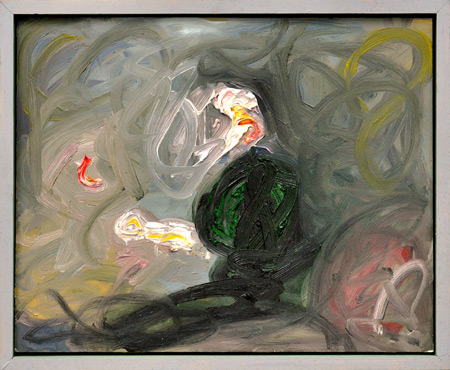 Schreibender, 1999, l auf Hartfaser, 24 x 30 cm