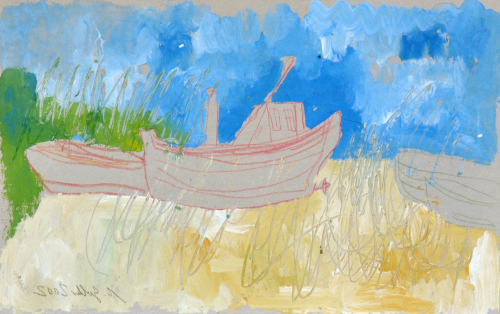 Boote, 2002, Gouache auf Pappe, 21 x 33 cm