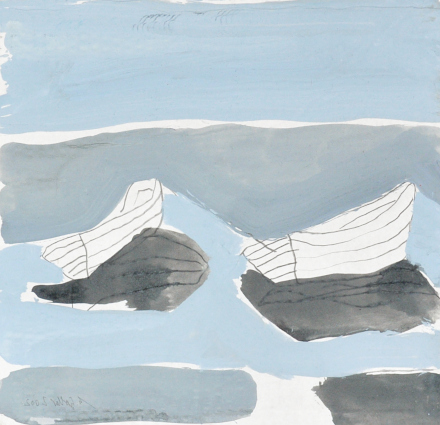 Boote, 2002, Gouache auf Pappe, 25 x 26 cm