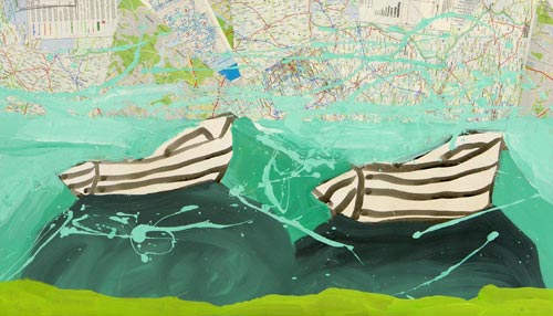 Boote, 2002, Mischtechnik auf Papier, 51 x 89 cm