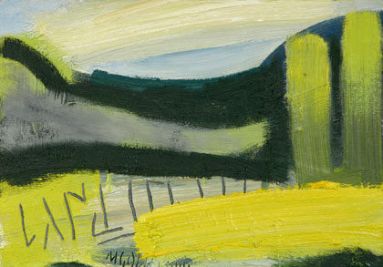 Landschaft, 2002, l auf Hartfaser, 27 x 38 cm