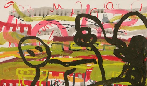 Landschaft, 2002, Mischtechnik auf Papier, 53 x 90 cm