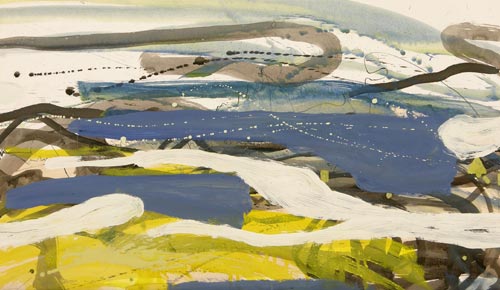Landschaft, 2002, Mischtechnik auf Papier, 52 x 91 cm