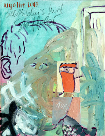 Selbstbildnis mit Staffelei, 2003, l auf Leinwand, 38 x 30 cm