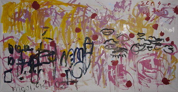 am 25.02.2004 im Dunkeln gemaltes Bild, Acryl auf Leinwand, ca. 2 x 4 m