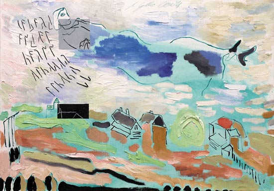 Über den Dächern nach Marc Chagall, 2004, Öl auf Leinwand, 51 x 72 cm