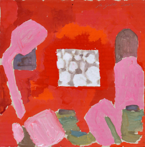 Zimmer mit rot, 2005, Gouache auf Pappe, 24 x 24