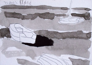 Boote, Tusche auf Papier, 10 x 15 cm