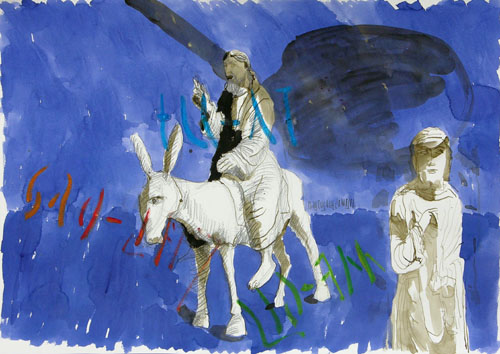 Christus auf dem Esel, Mischtechnik, 50 x 70 cm