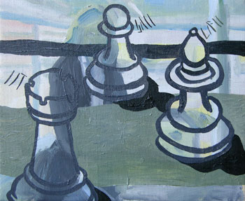 Schachfiguren, l auf Leinwand, 20 x 24 cm