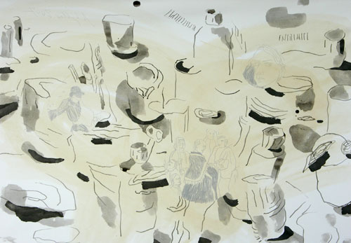 Atheistisches Experiment, Mischtechnik auf Papier, 47 x 67 cm