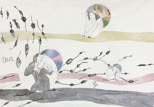 pantheistisches Experiment, Tusche, Bleistift auf Papier, 47 x 67 cm